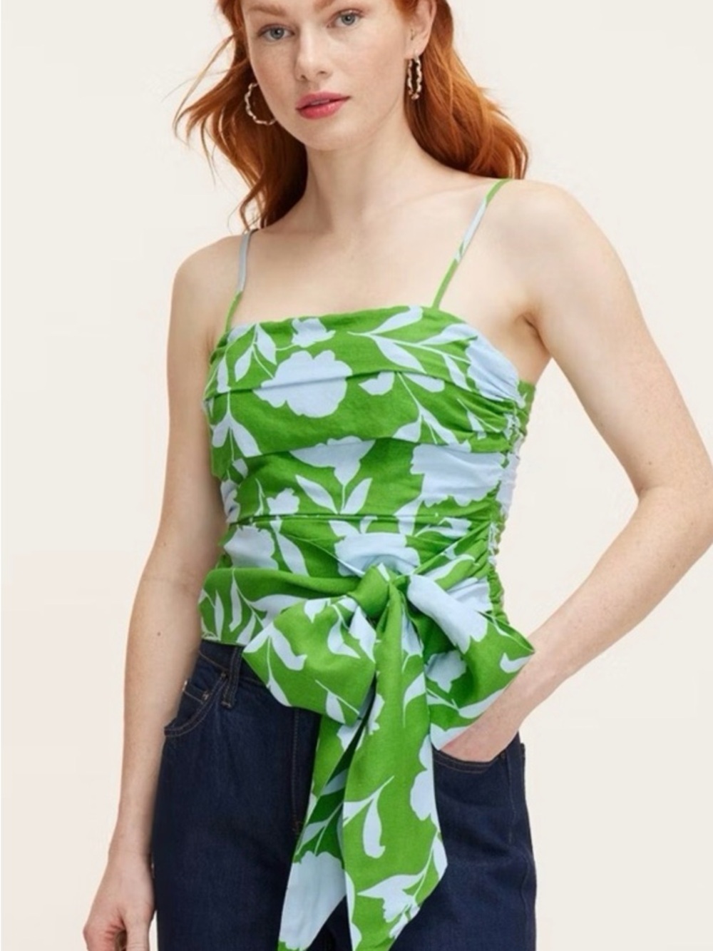 Kate Spade X Target Green Floral Tie-Waist Spaghetti Strap Top Sz L NWT